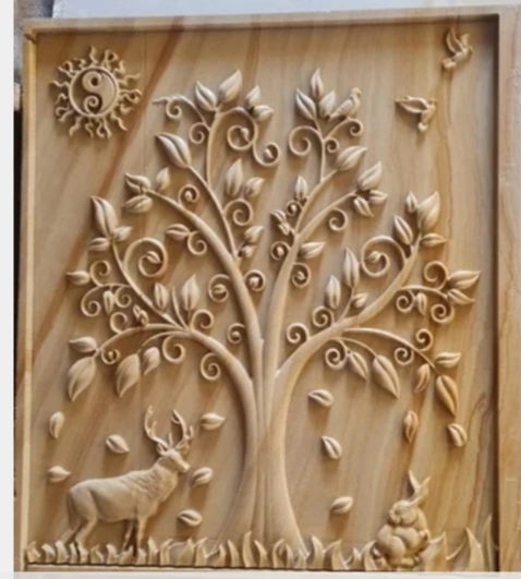 Ornamental Tree with Deer and Om Mural — OS-SM-120 Carved Murals