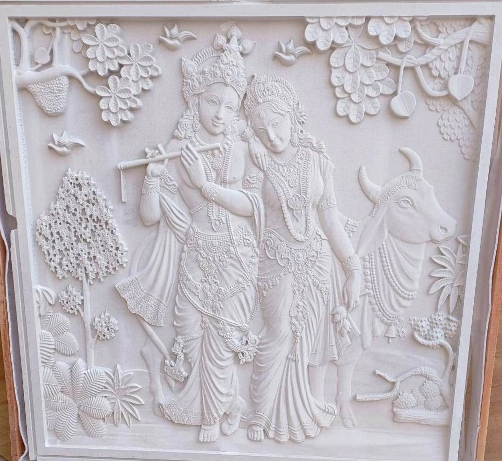 Radha Krishna with Lotus Garden Mural — OS-SM-106 Carved Murals