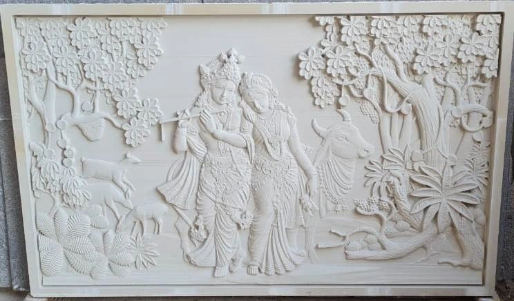 Radha Krishna Woodland Stone Mural — OS-SM-018, view 3
