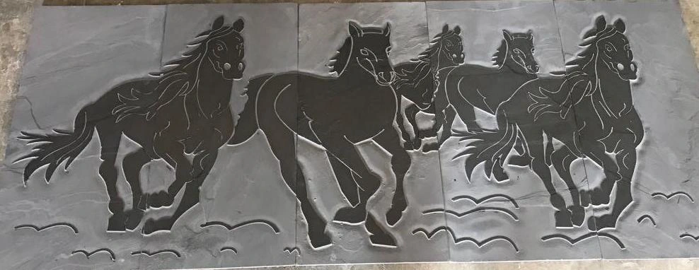 Running Horses Silhouette Stone Mural — OS-SM-071, view 2