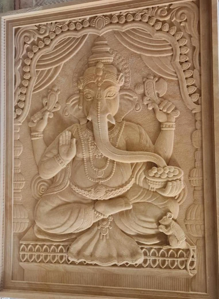 Seated Ganesha with Draped Frame Mural — OS-SM-114 Carved Murals