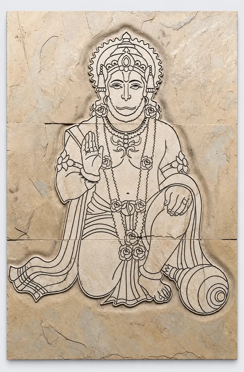 Seated Hanuman Devotional Stone Mural — OS-SM-134 Carved Murals