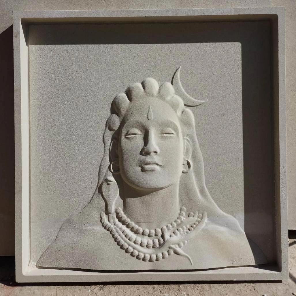 Shiva Portrait with Crescent Stone Mural — OS-SM-124 Carved Murals