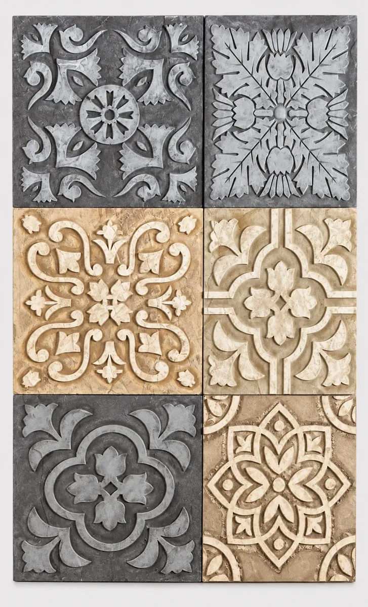 Six Ornamental Rosette Stone Panels — OS-SM-149 Relief Panels