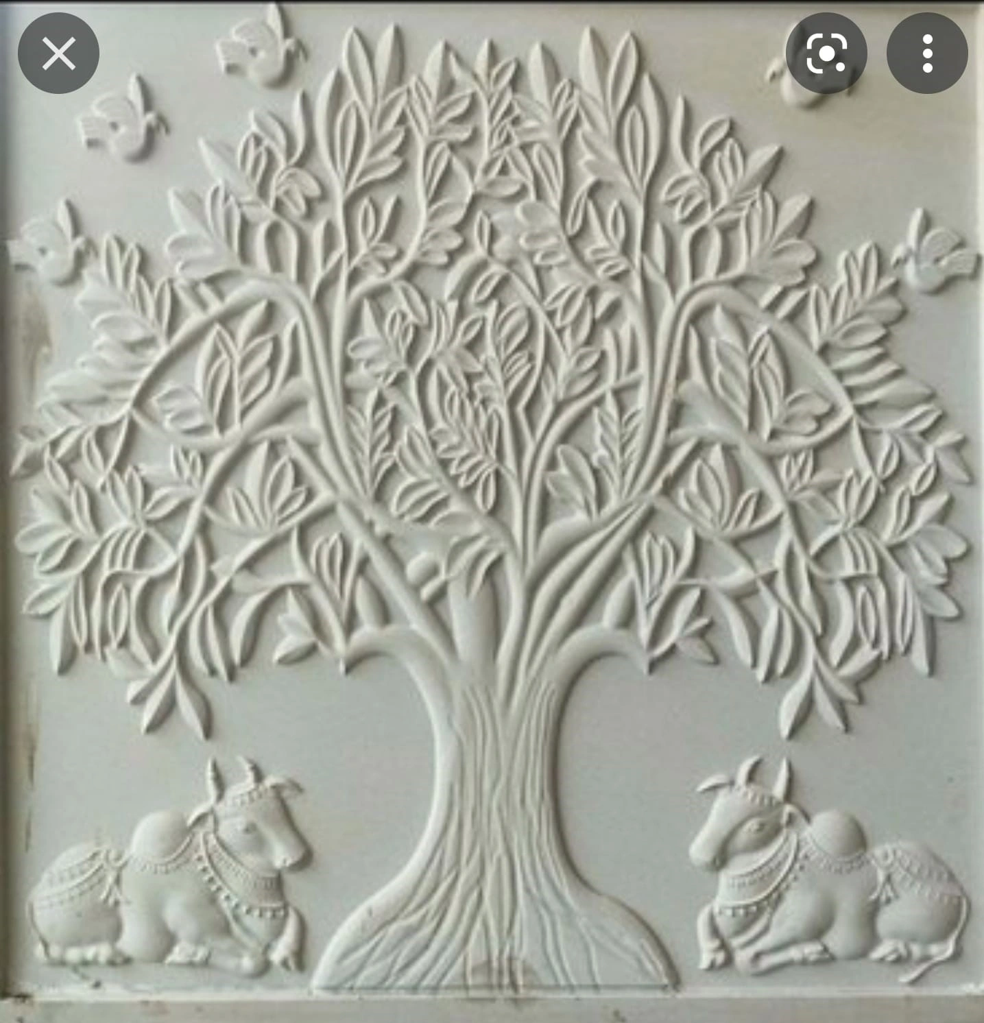 Tree of Life with Resting Cows Stone Relief — OS-SM-058 Carved Murals