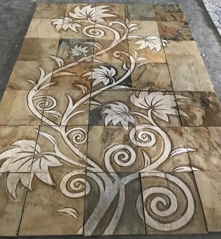 White Floral Scroll on Warm Stone Panel — OS-SM-141, view 3