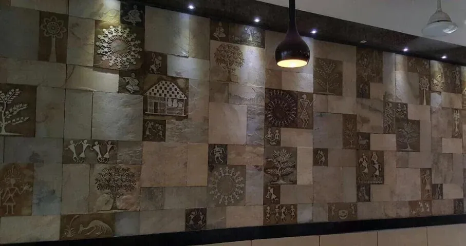 Wide Heritage Motif Patchwork Stone Wall — OS-SM-163, view 2