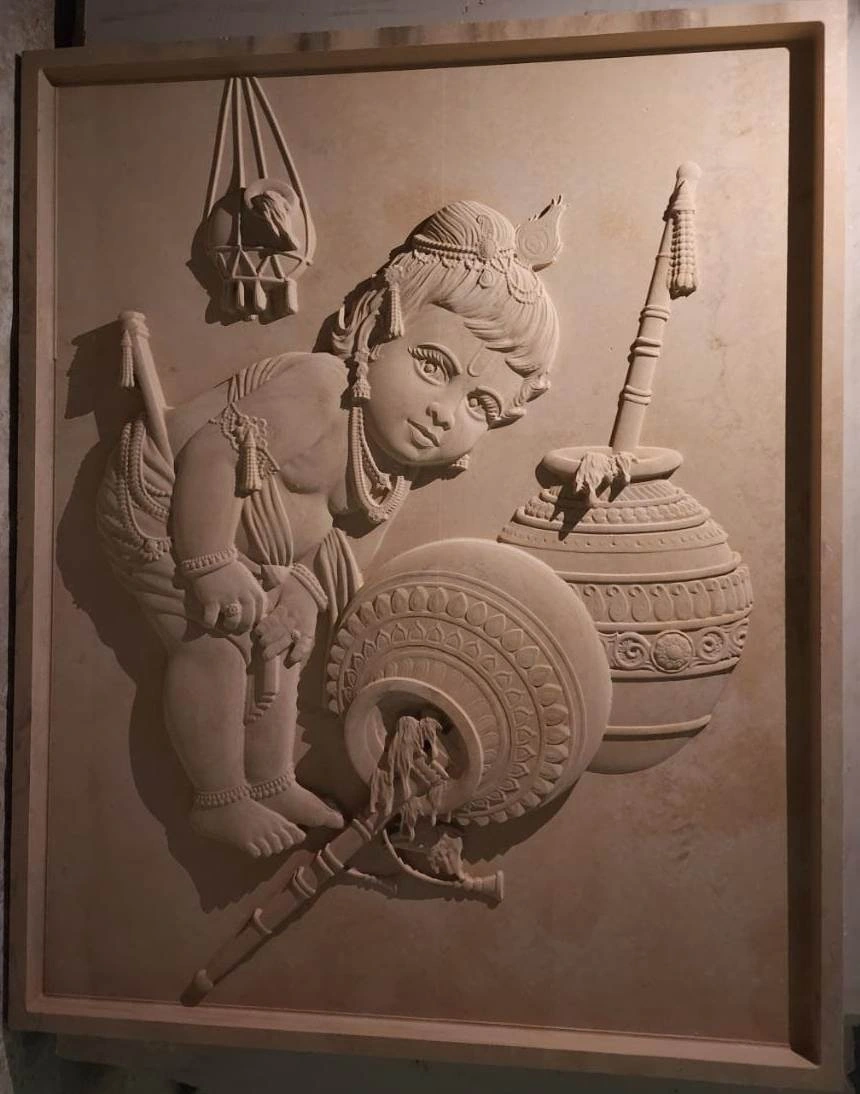 Young Krishna with Butter Pot Stone Mural — OS-SM-100, view 2